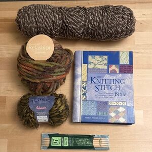 Knitting Stitch Bible with Earthtone Yarn Set